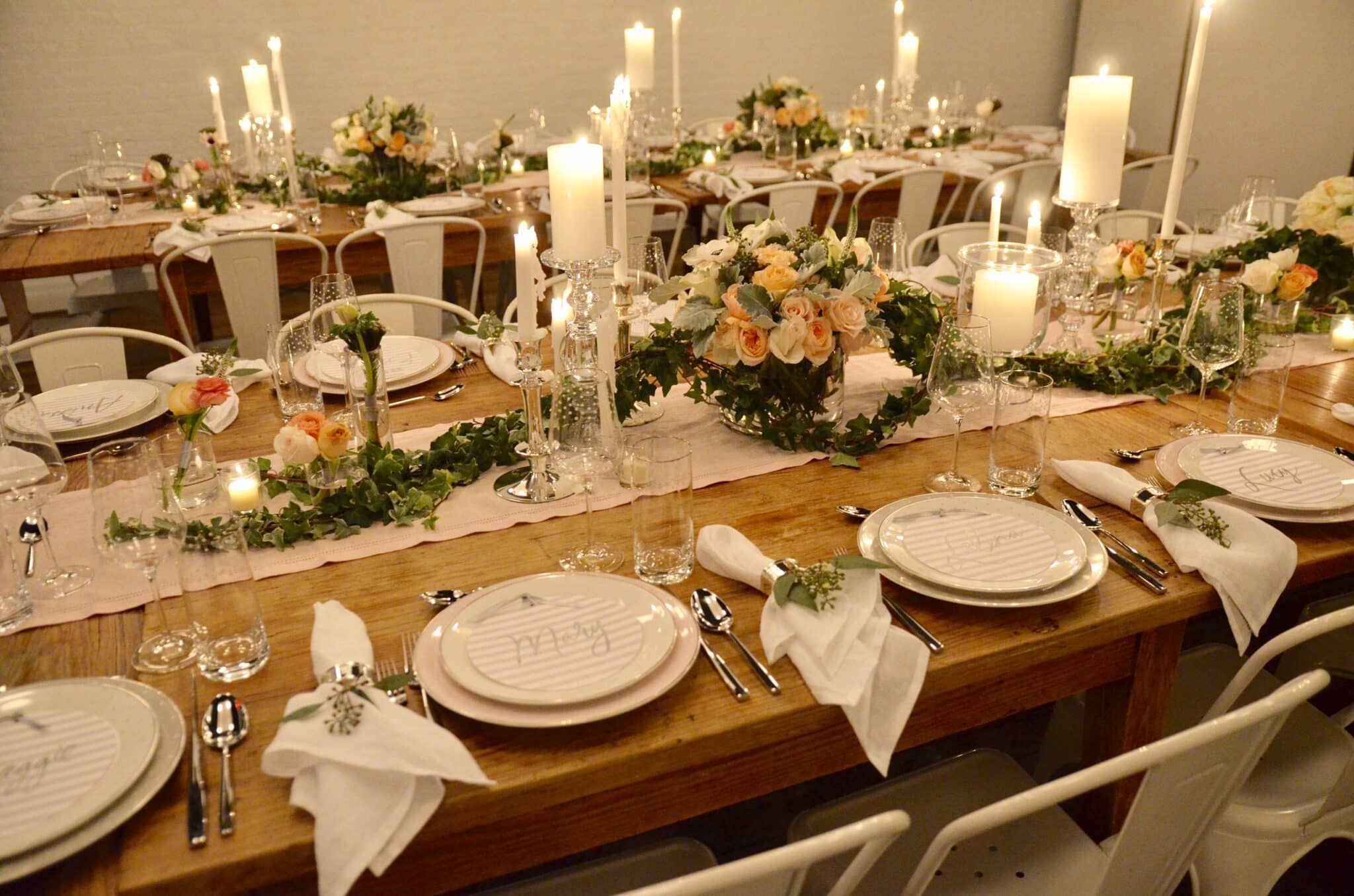 blush and white tablescape for kate spade dinnerware collection