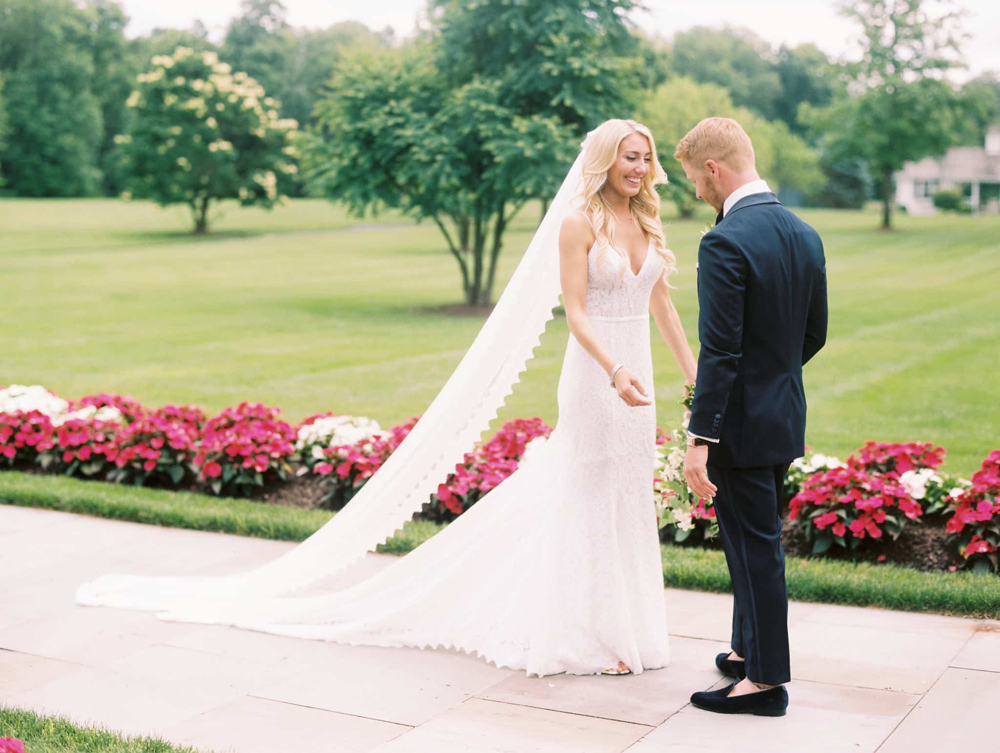 couple seeing each other for first time at wedding