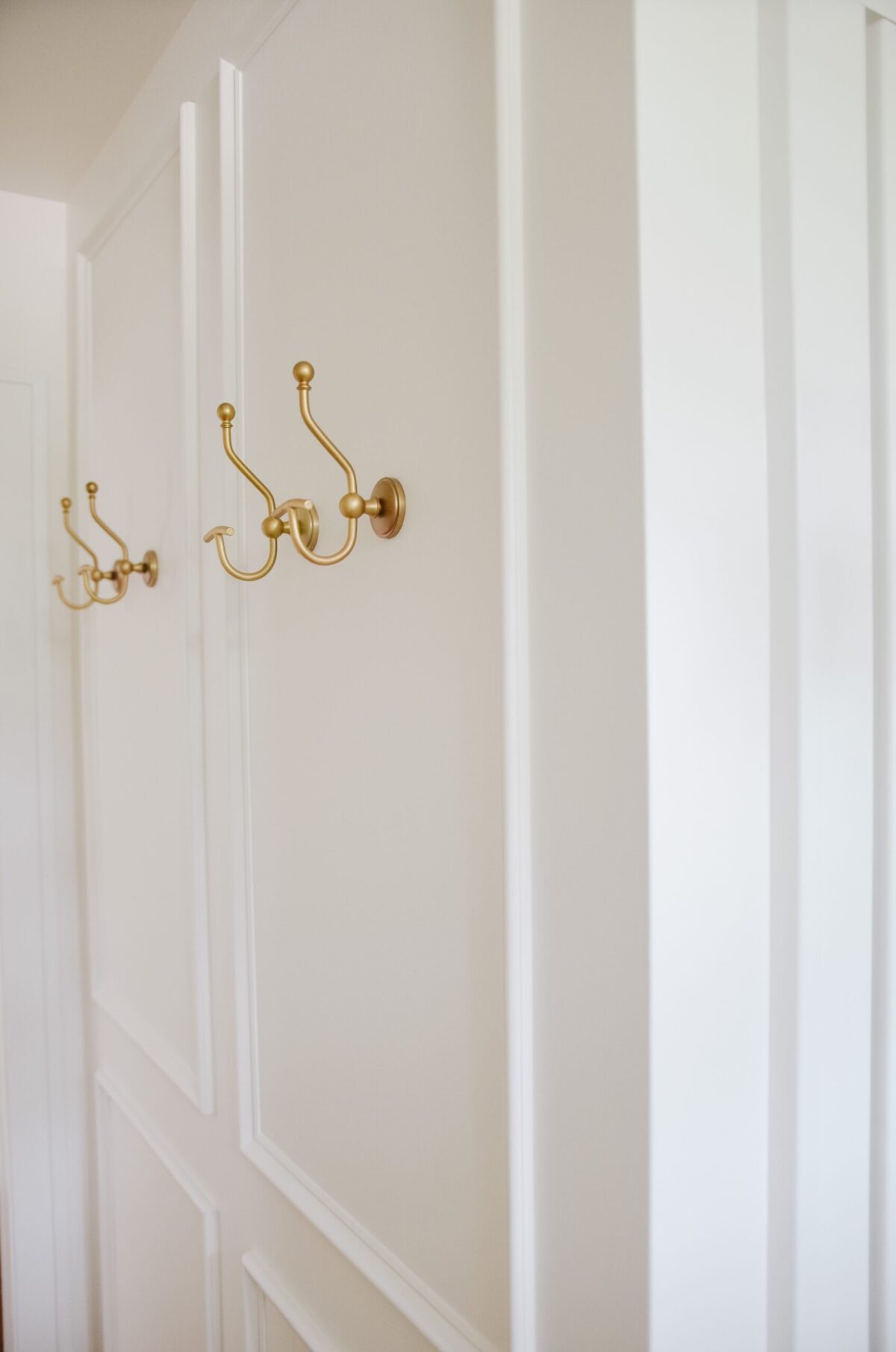 gold hooks in bathroom