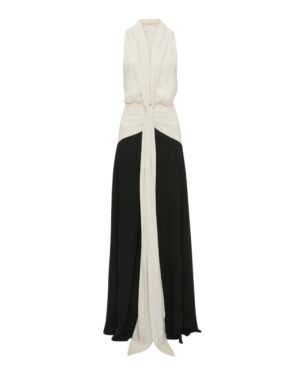 Exclusive Sleeveless Tie Detail Gown In Ivory-Black