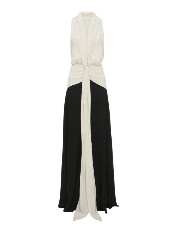 Exclusive Sleeveless Tie Detail Gown In Ivory-Black