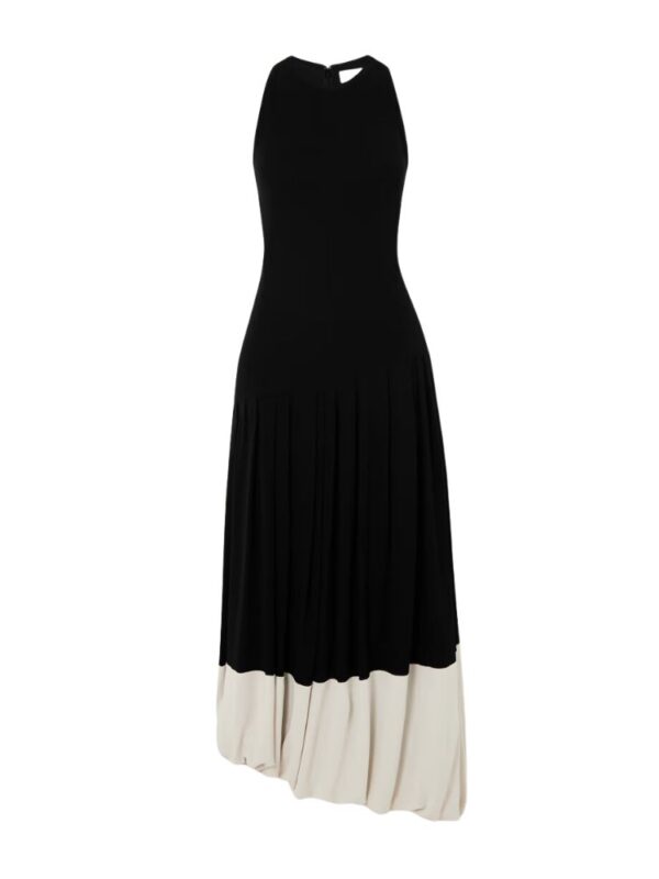 VICTORIA BECKHAM Asymmetric two-tone gathered stretch-jersey midi dress