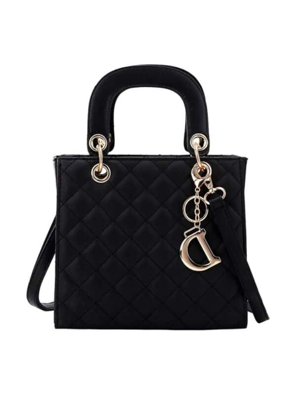 Black Quilted Top Handle Bag