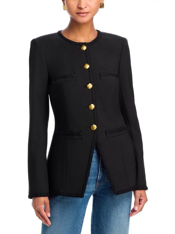 Black Veronica Beard Alessia Collarless Braid Trim Jacket