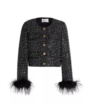 Aya Tweed & Feather Black Jacket