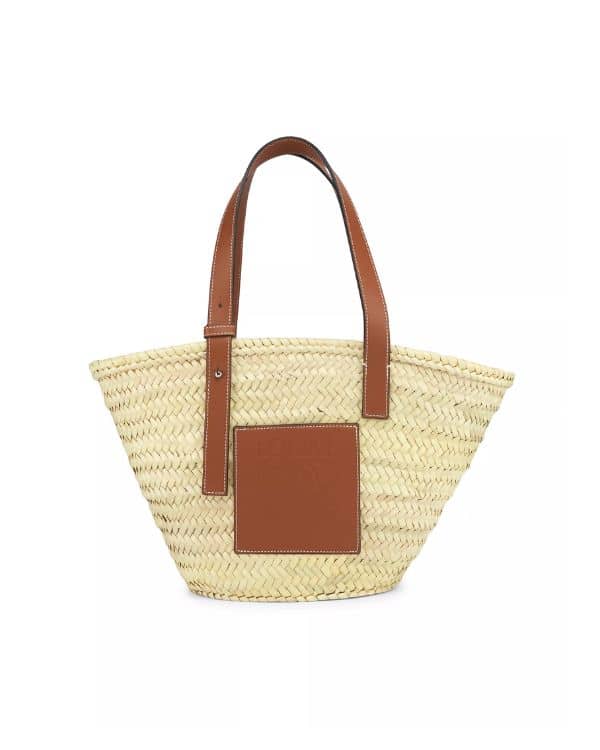 woven bag with leather pocket