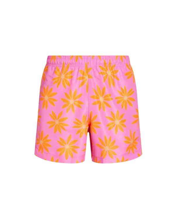 pink and orange floral swim shorts