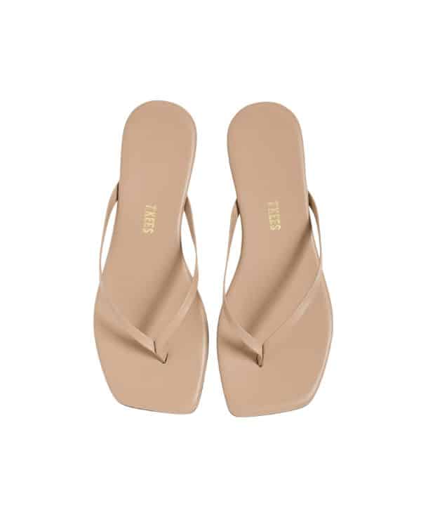 taupe leather flip flops