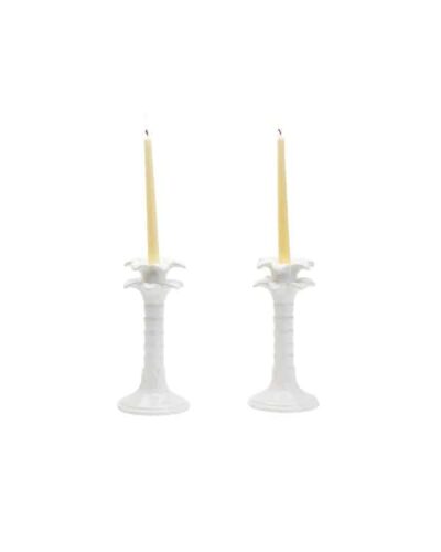 white palm leaf candle stick holders