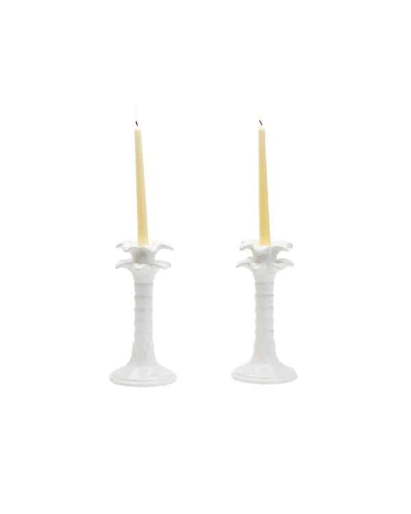 white palm leaf candle stick holders