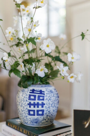 japanese anenomes in blue jar