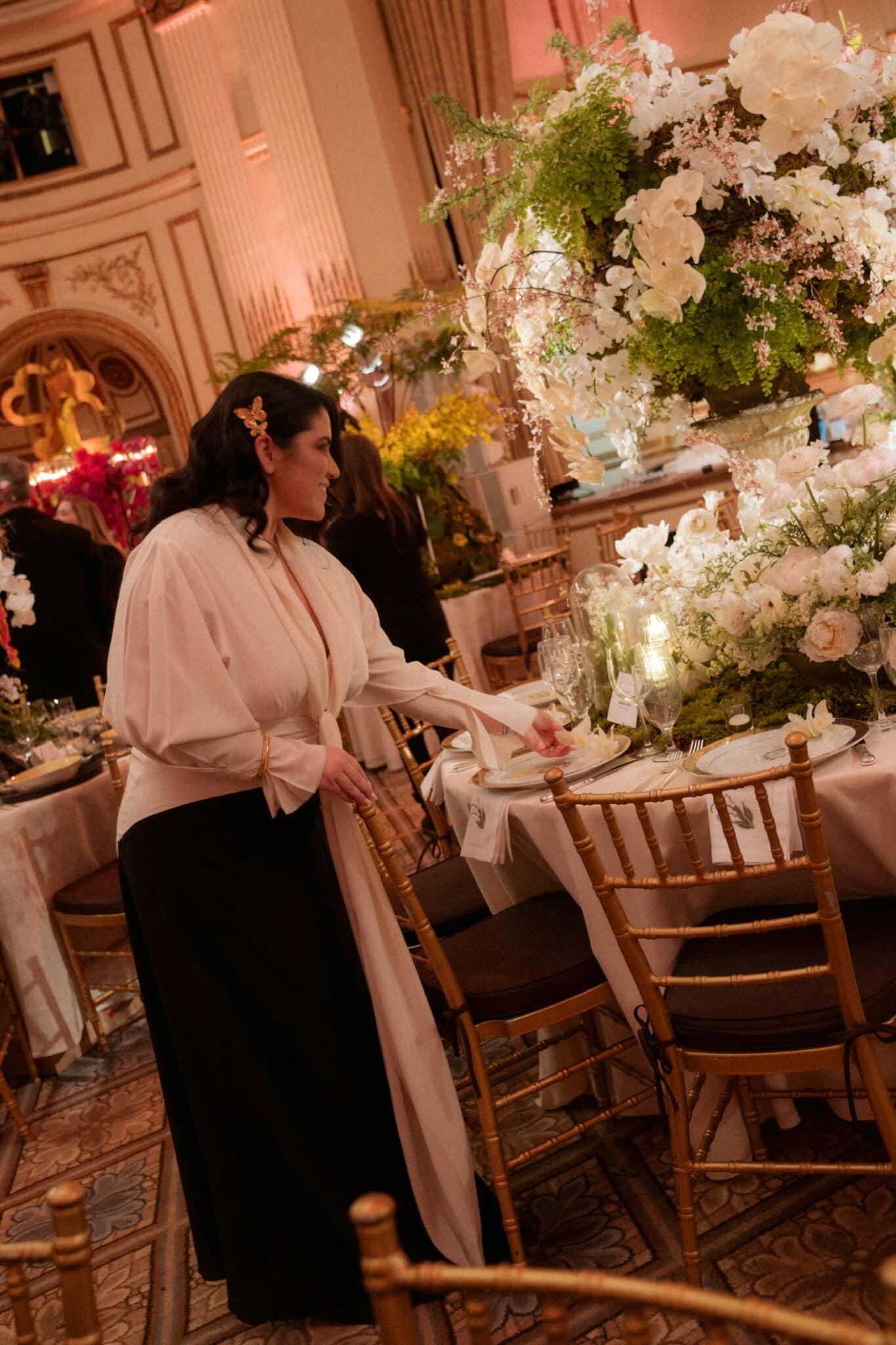 Wearing black and white Victoria Beckham Dress at the New York Botanical Orchid Dinner