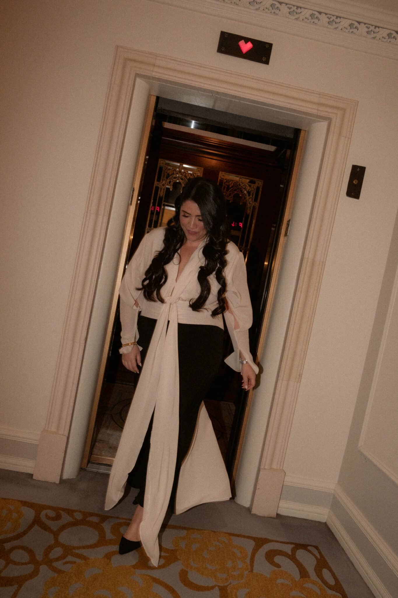 Wearing black and white Victoria Beckham Dress at the New York Botanical Orchid Dinner