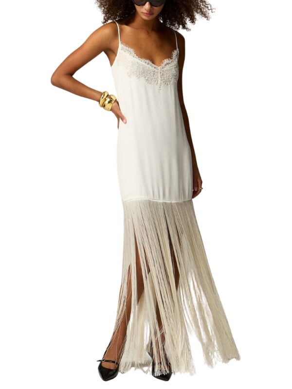 J Crew white Collection fringe-trim slip dress