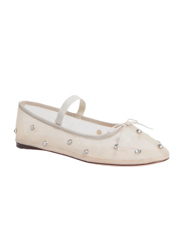 Loeffler Randall Cream Mesh with Clear Rhinestones Leonie Flats