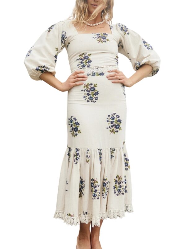 white and blue floral spring maxi dress