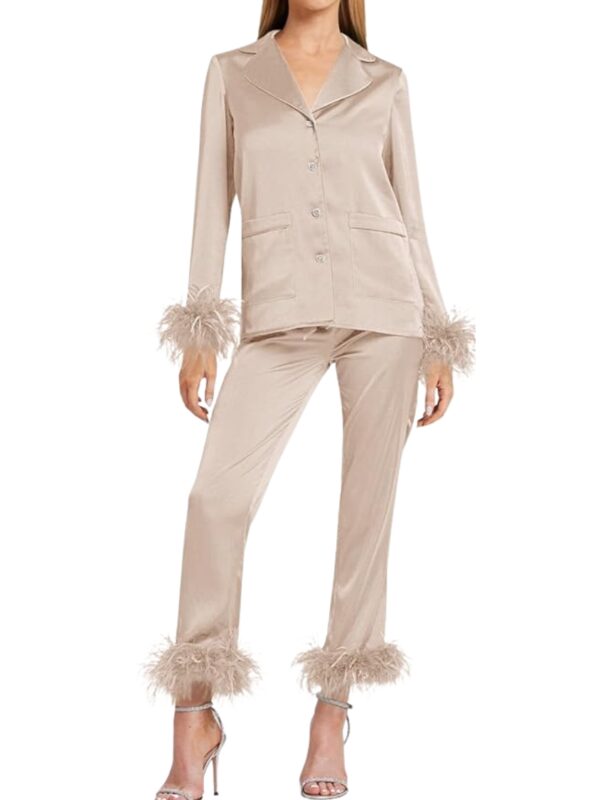 cheap festive silk satin pjs with feathers