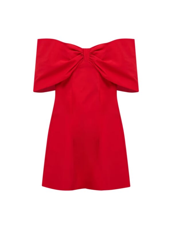 red off shoulder holiday party dress