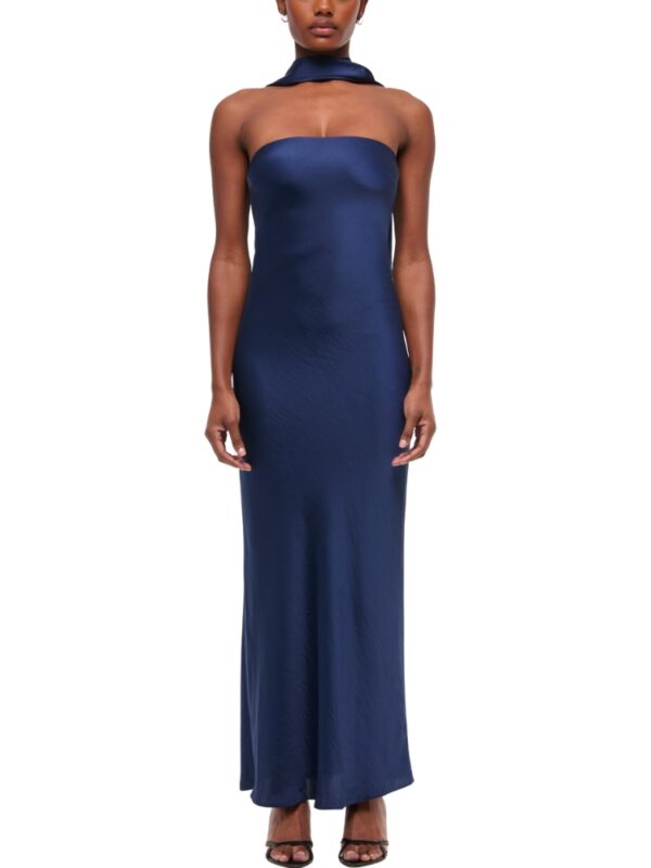 Navy Abercrombie Wedding Guest Strapless Scarf Maxi Dress