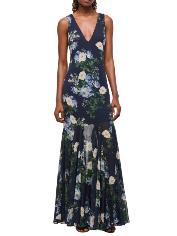 Abercrombie floral Plunge Godet Skirt Maxi Dress