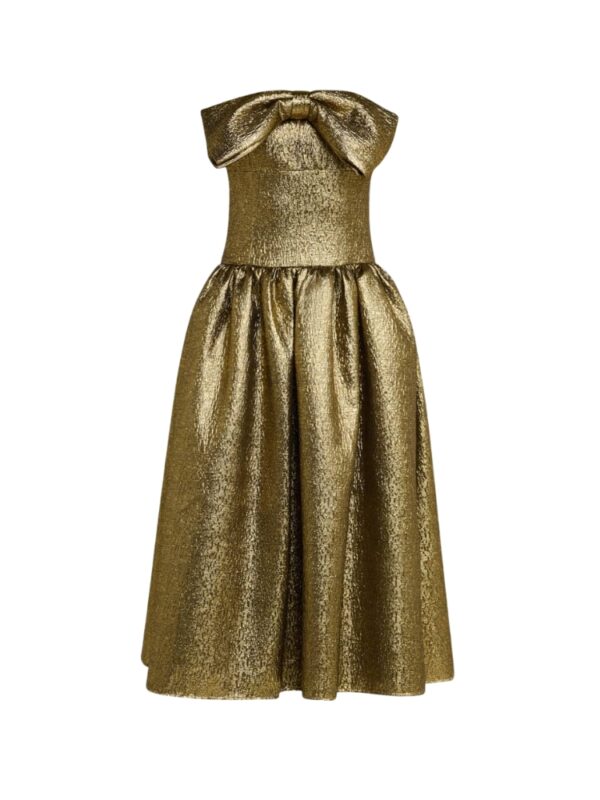 Self-Portrait Metallic Jacquard Bow Midi Dress