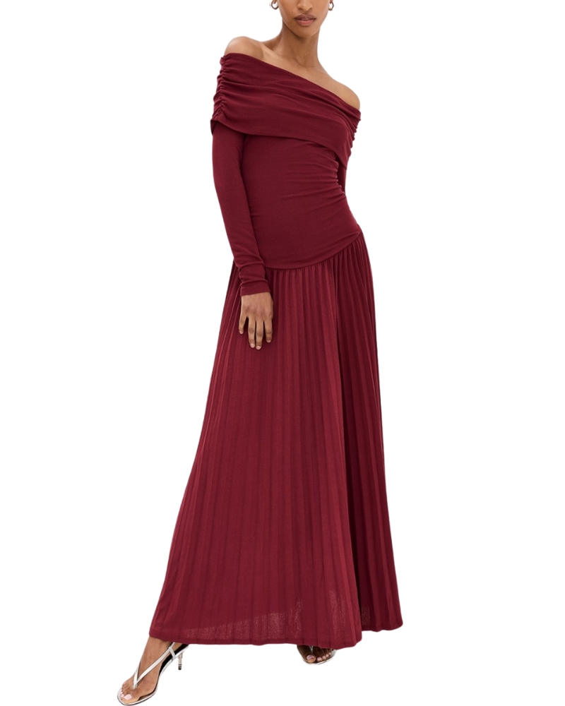 Burgundy Off the Shoulder Maxi Dress