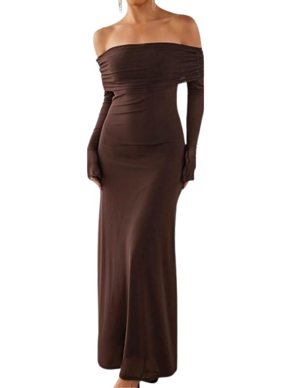 brown off shoulder holiday party dress