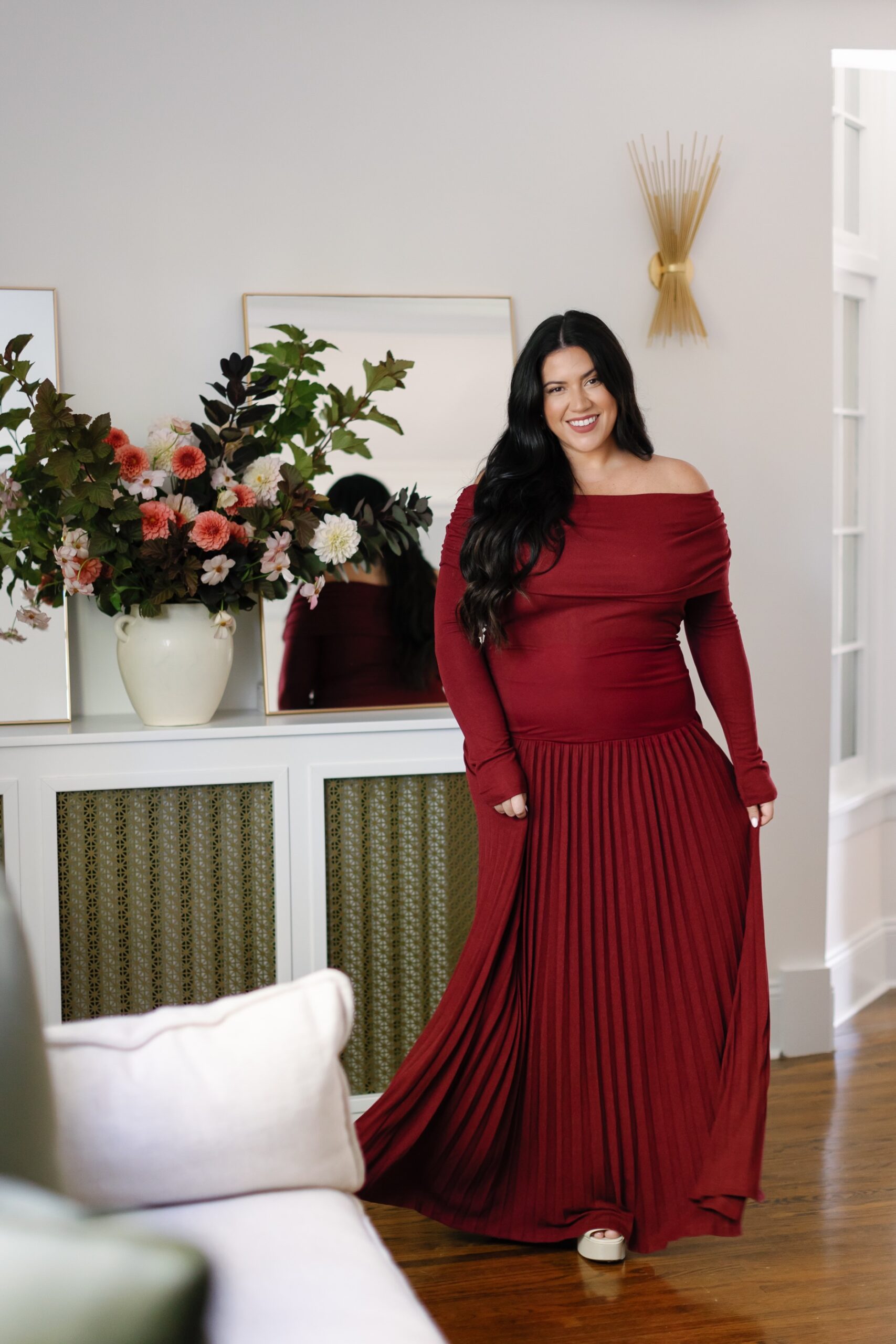 Burgundy Off the Shoulder Maxi Dress 