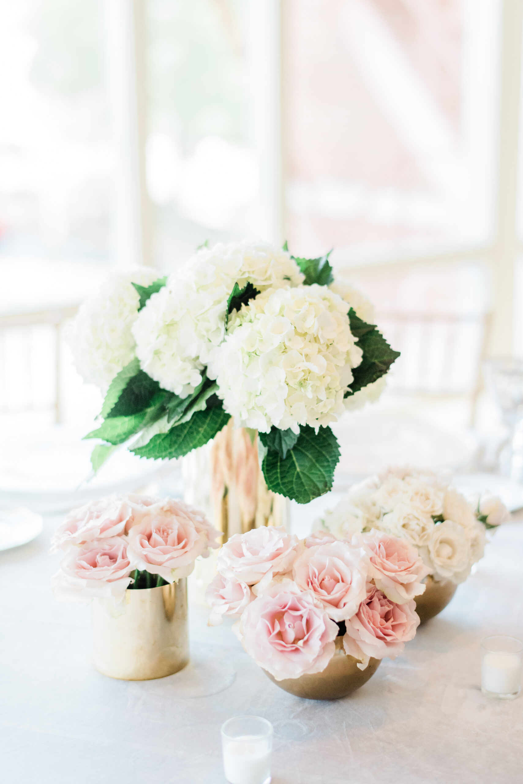 hydrangeas and blush roses