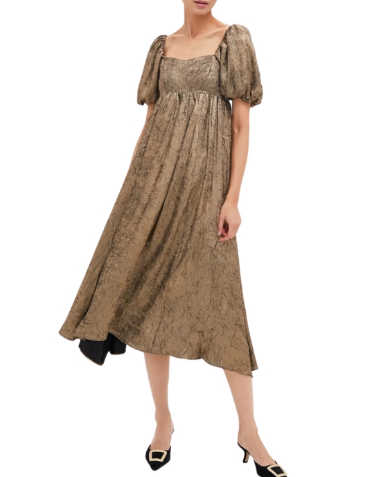 Moon River Gold Shimmer Midi Dress