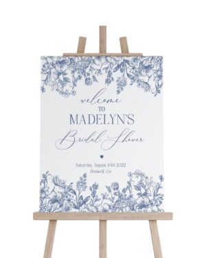 blue floral sign bridal shower trends 2025