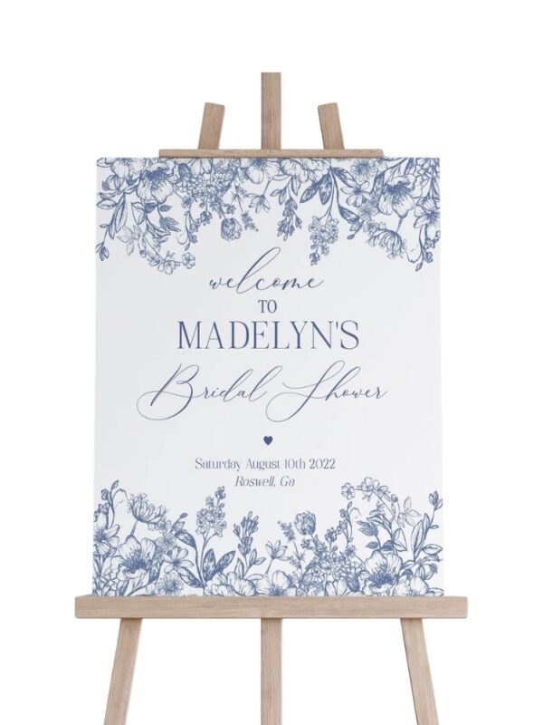 blue floral sign bridal shower trends 2025