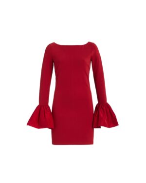 red mini dress with bell sleeves