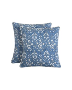 Hand Block Print 20x20 Blue Decorative Outdoor Pillow