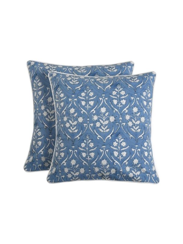 Hand Block Print 20x20 Blue Decorative Outdoor Pillow