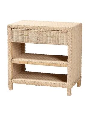 bali & pari Lanica Japandi Sun Bleached Rattan 2-Drawer Console Table