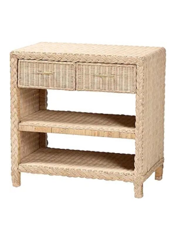 bali & pari Lanica Japandi Sun Bleached Rattan 2-Drawer Console Table