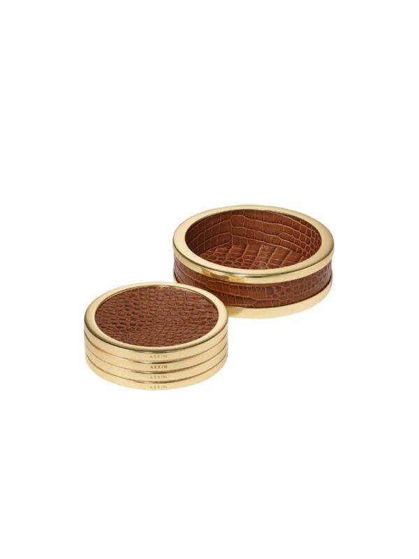 Classic Croc Leather Coasters in Chestnut, Set of 4