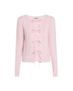 ganni pink bow cardigan