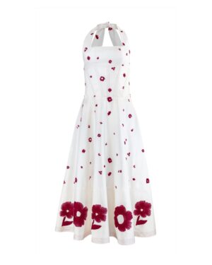 white dress with red flowers