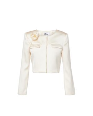 self-portrait cream 3D Flower satin blazer