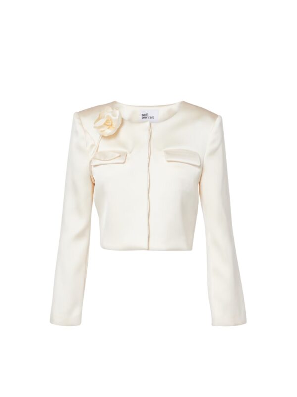 self-portrait cream 3D Flower satin blazer