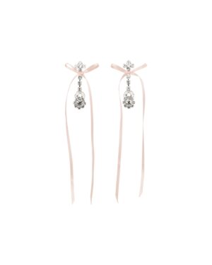 Simone Rocha Silver & Pink Victorian Bow Ribbon Drip Earrings