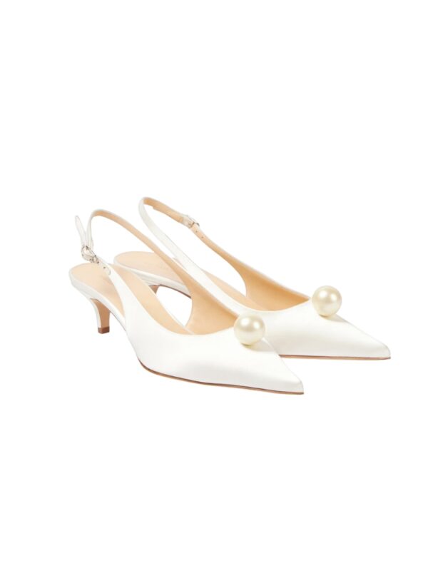 leather-trimmed white satin slingback sandals