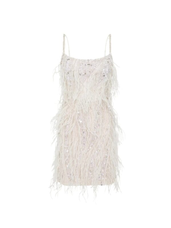 white feather bachelorette party dress