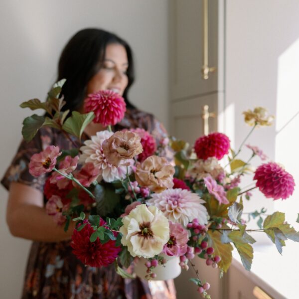 dahlia and ranunculus bouquet