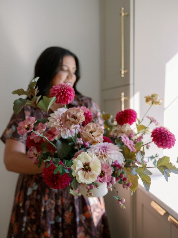 dahlia and ranunculus bouquet