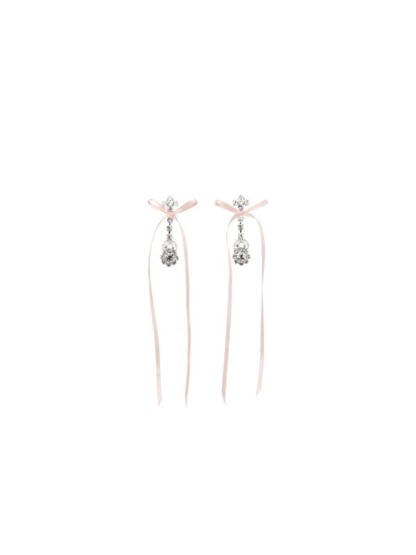 Simone Rocha Silver & Pink Victorian Bow Ribbon Drip Earrings