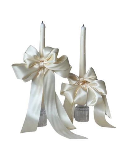 bow satin taper candles