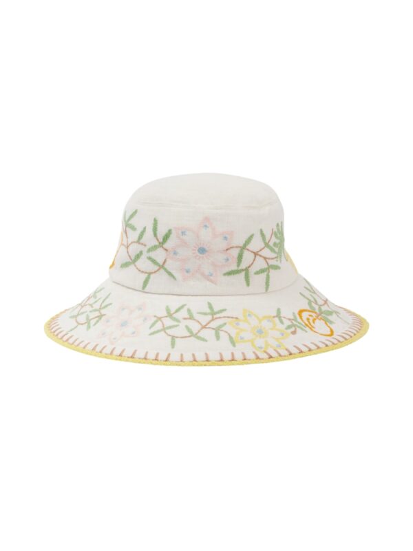 white floral bucket hat